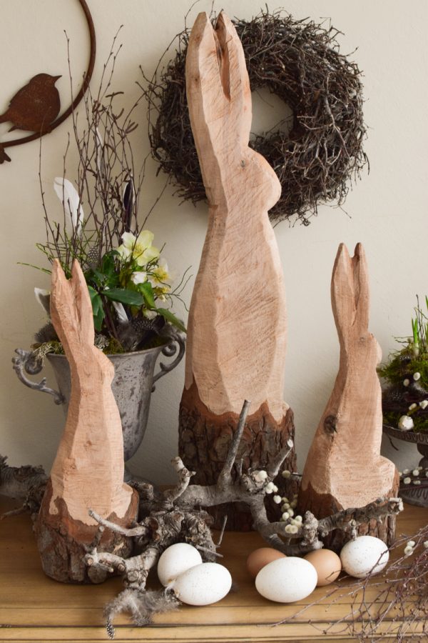 Hase Holzhase Osterhase Vollholz saegekunst unbehandelt naturhase dekohase handarbeit osterdeko deko dekoidee holzdeko naturdeko im Mrs Greenery Shop bestellen kaufen