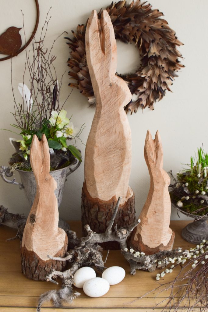 Hase Holzhase Osterhase Vollholz saegekunst unbehandelt naturhase dekohase handarbeit osterdeko deko dekoidee holzdeko naturdeko im Mrs Greenery Shop bestellen kaufen