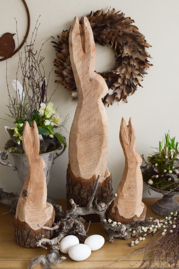 Hase Holzhase Osterhase Vollholz saegekunst unbehandelt naturhase dekohase handarbeit osterdeko deko dekoidee holzdeko naturdeko im Mrs Greenery Shop bestellen kaufen