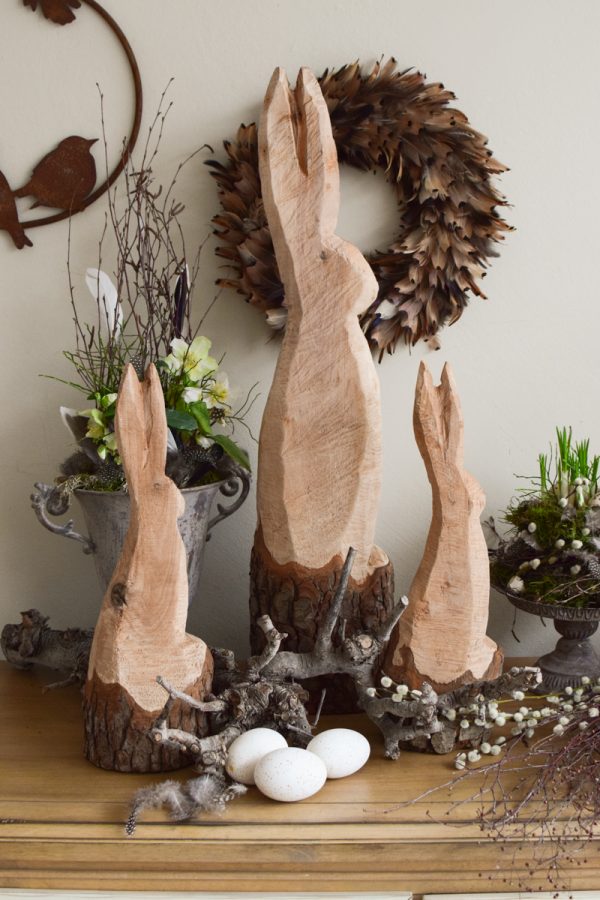 Hase Holzhase Osterhase Vollholz saegekunst unbehandelt naturhase dekohase handarbeit osterdeko deko dekoidee holzdeko naturdeko im Mrs Greenery Shop bestellen kaufen