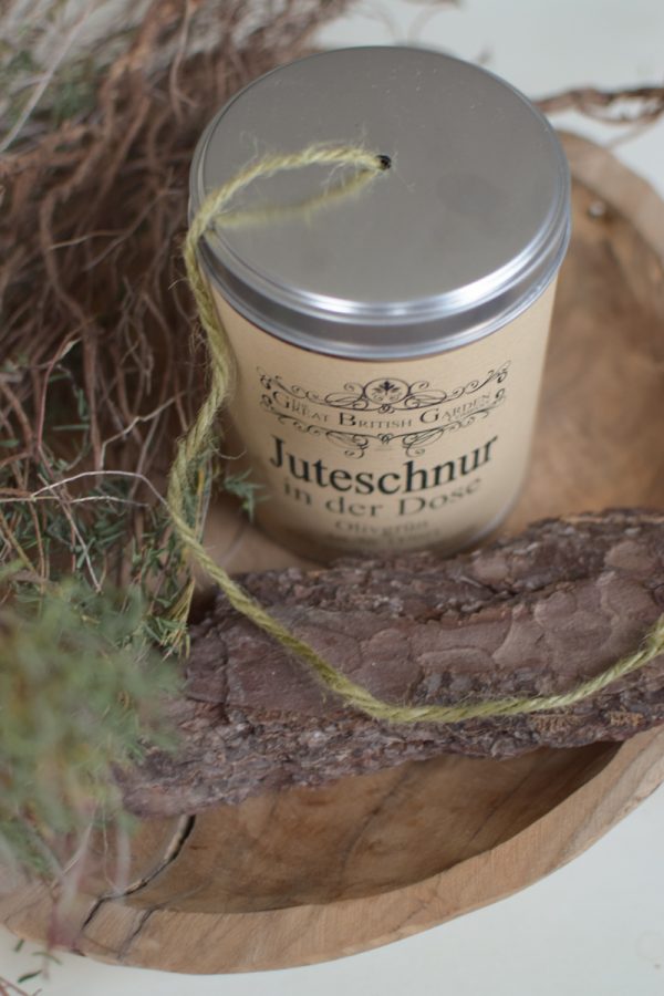 Fadenspule Juteschnur in Dose Jute Garten Gartenarbeit Schnur im Mrs Greenery Shop kaufen bestellen Naturdeko Deko natürlich dekorieren