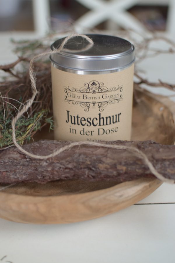 Fadenspule Juteschnur in Dose Jute Garten Gartenarbeit Schnur im Mrs Greenery Shop kaufen bestellen Naturdeko Deko natürlich dekorieren