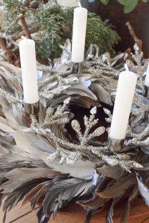 Kerzenhalter rund Kerzenstecker Adventskranz Federkranz Kranz Fertigkranz Dekokranz Federn im Mrs Greenery Shop bestellen kaufen Kranz Kränze