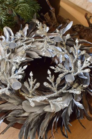 Kerzenhalter rund Kerzenstecker Adventskranz Federkranz Kranz Fertigkranz Dekokranz Federn im Mrs Greenery Shop bestellen kaufen Kranz Kränze