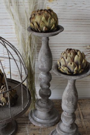 Kerzenständer Kerzenhalter Metall grau Vintage Metallalter für Kerzen Antik Tischdeko Mrs Greenery Shop