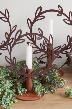 Kerzenhalter Kerzenständer Lorbeerkranz Weihnachtdeko Fensterdeko Rostdeko Dekoidee im Mrs Greenery Shop bestellen kaufen
