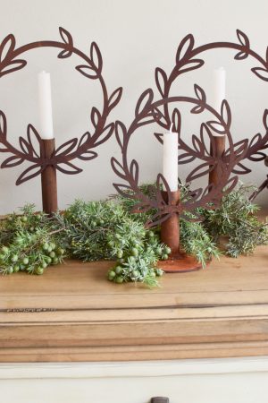 Kerzenhalter Kerzenständer Lorbeerkranz Weihnachtdeko Fensterdeko Rostdeko Dekoidee im Mrs Greenery Shop bestellen kaufen