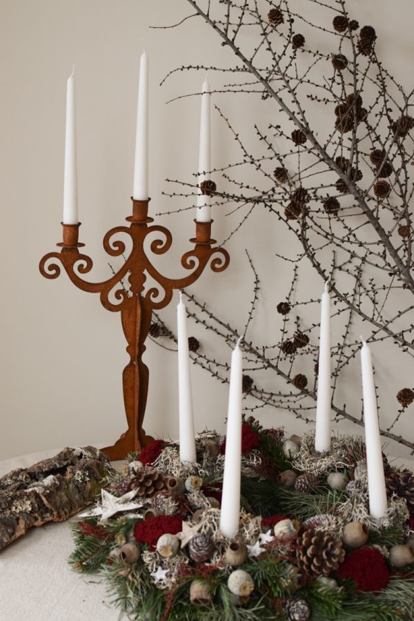 Kerzenständer Rost Antik Kerzenhalter Tisch dreiarmig im Mrs Greenery Shop bestellen