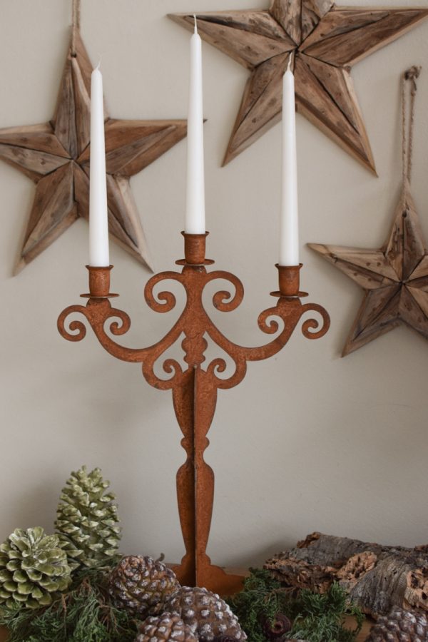 Kerzenständer Rost Antik Kerzenhalter Tisch dreiarmig im Mrs Greenery Shop bestellen