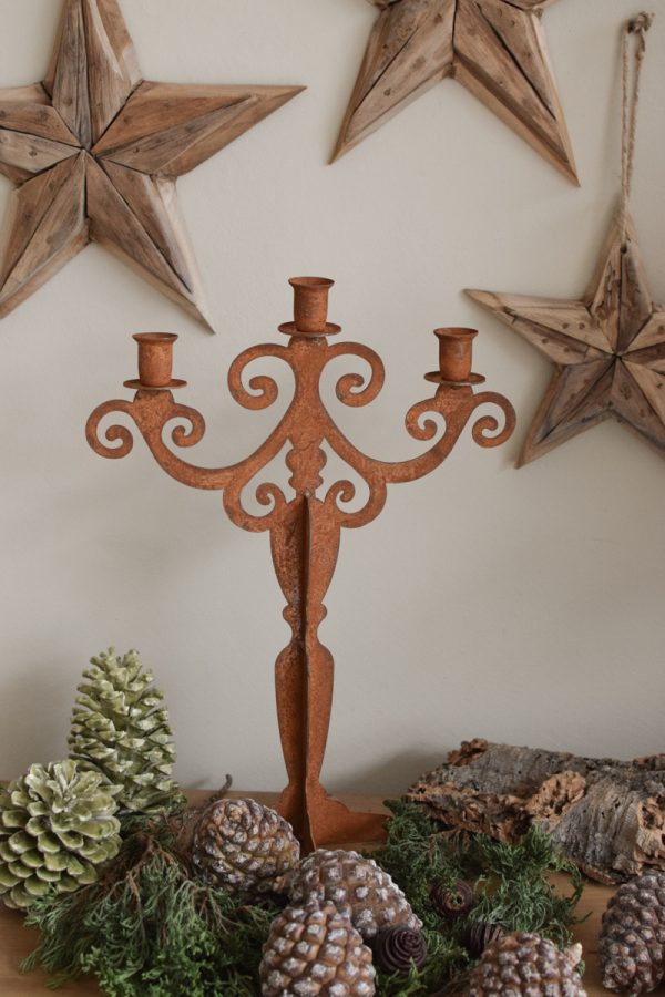 Kerzenständer Rost Antik Kerzenhalter Tisch dreiarmig im Mrs Greenery Shop bestellen