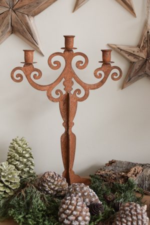 Kerzenständer Rost Antik Kerzenhalter Tisch dreiarmig im Mrs Greenery Shop bestellen