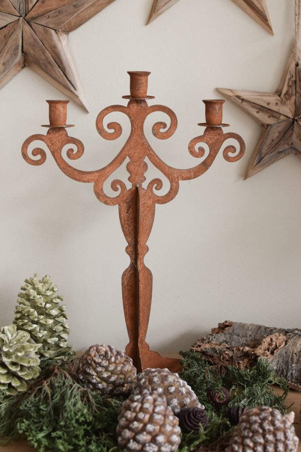Kerzenständer Rost Antik Kerzenhalter Tisch dreiarmig im Mrs Greenery Shop bestellen
