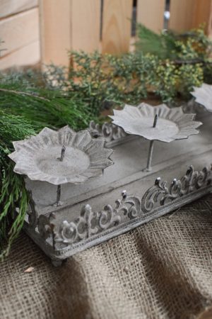 Kerzentablett Adventstablett Adventskerzen Kerzenhalter antik grau Tablett mit Kerzenständer Adventsdeko Weihnachtsdeko im Mrs Greenery Shop bestellen