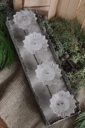 Kerzentablett Adventstablett Adventskerzen Kerzenhalter antik grau Tablett mit Kerzenständer Adventsdeko Weihnachtsdeko im Mrs Greenery Shop bestellen