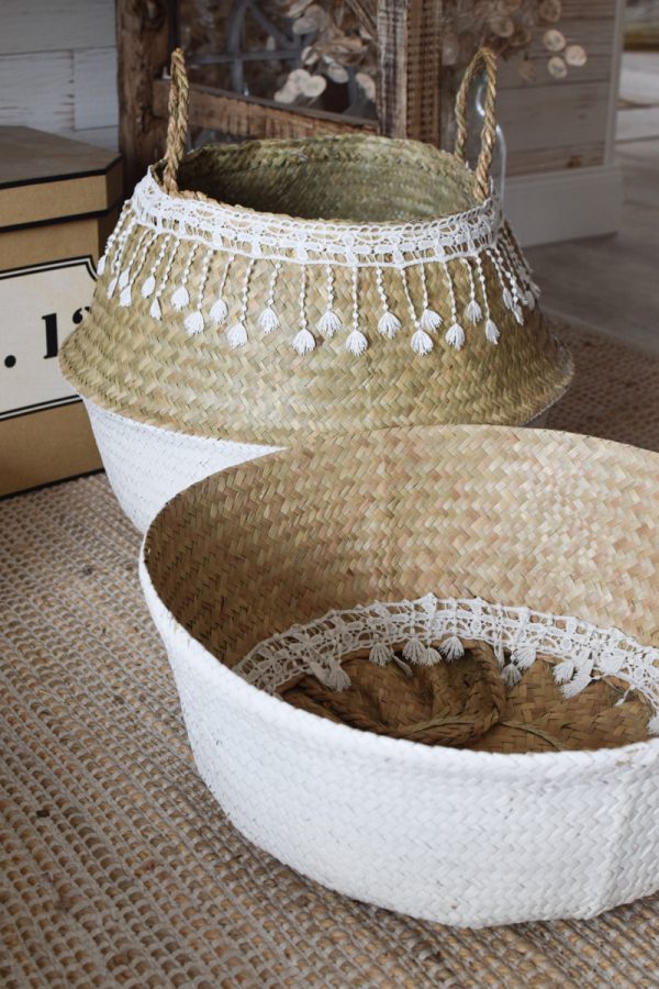 Korb mit Spitzenborte. Seegras Seegraskorb Dekokorb Aufbewahrungskorb Naturdeko Kreativ jetzt im Mrs Greenery Shop bestellen kaufen