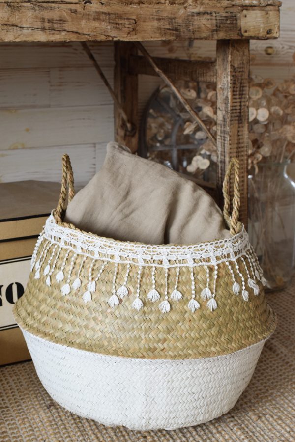 Korb mit Spitzenborte. Seegras Seegraskorb Dekokorb Aufbewahrungskorb Naturdeko Kreativ jetzt im Mrs Greenery Shop bestellen kaufen