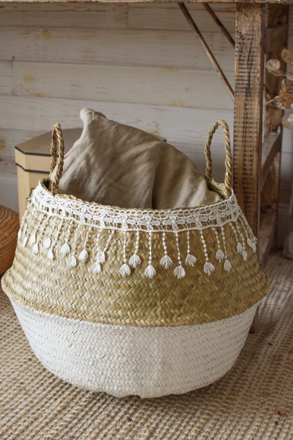 Korb mit Spitzenborte. Seegras Seegraskorb Dekokorb Aufbewahrungskorb Naturdeko Kreativ jetzt im Mrs Greenery Shop bestellen kaufen