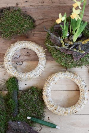 Kreativ Set Mooskränze binden mit Stroh-Rohling, Moos, Bindedraht, DIY Mini-Kränze