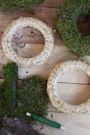 Kreativ Set Mooskränze binden mit Stroh-Rohling, Moos, Bindedraht, DIY Mini-Kränze