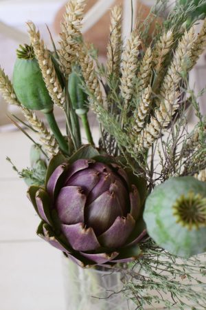 Frische Artischocke, Weizen, Mohn und Thymian für deine Naturdeko Ideen. Ideal für Kränze, Sträuße oder als Solität. Einfach und schnell mit Naturmaterialien Kreativsein, Gestalten, Basteln