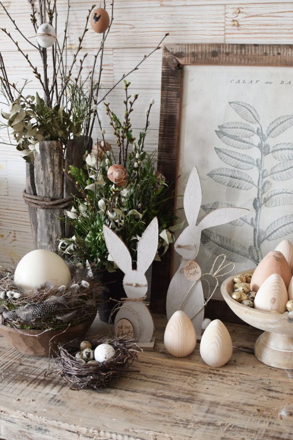 Osterhase Osterdeko mit LED Hase zum Aufstellen Ostern Ostereier aus Holz Holzeier Deko im Mrs Greenery Shop bestellen