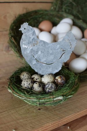 Grasnest Osternest Dekonest aus gefärbtem Gras. Grasnest Osterdeko