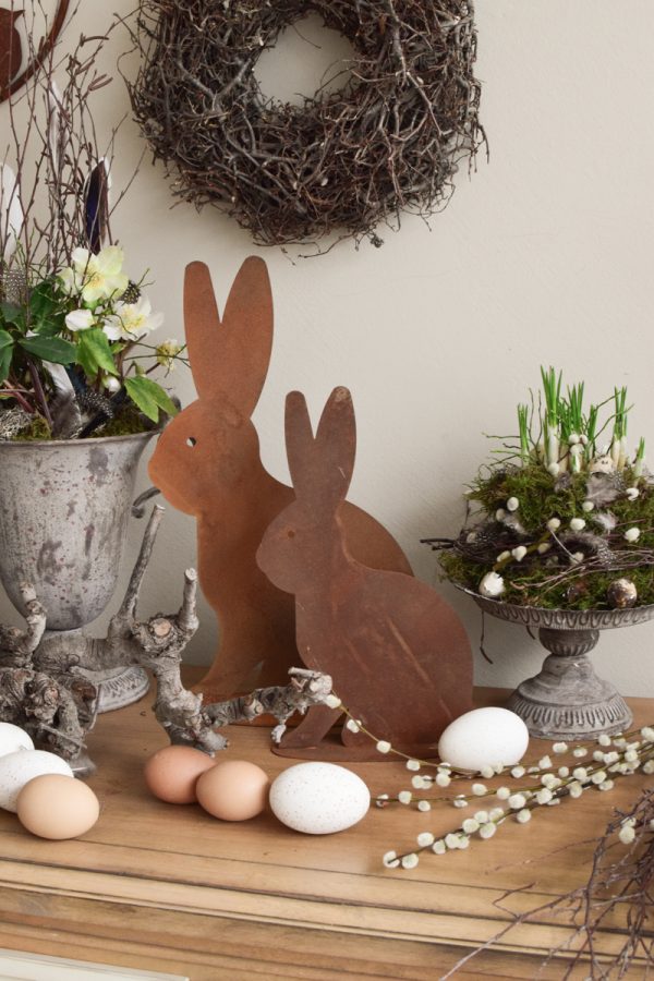 Hase Rosthase Rost Osterhase Rosthase Metallhase edelrost dekohase handarbeit osterdeko deko dekoidee holzdeko naturdeko im Mrs Greenery Shop bestellen kaufen