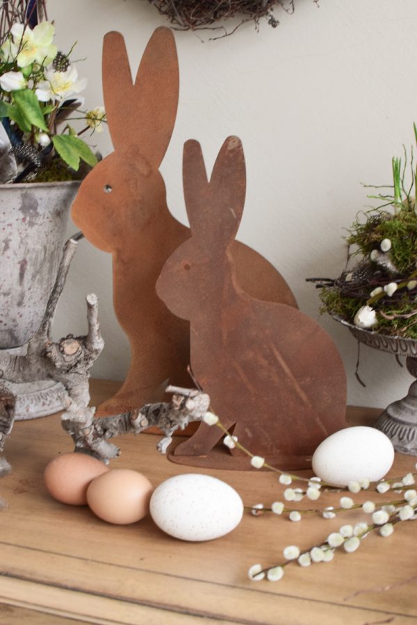 Hase Rosthase Rost Osterhase Rosthase Metallhase edelrost dekohase handarbeit osterdeko deko dekoidee holzdeko naturdeko im Mrs Greenery Shop bestellen kaufen