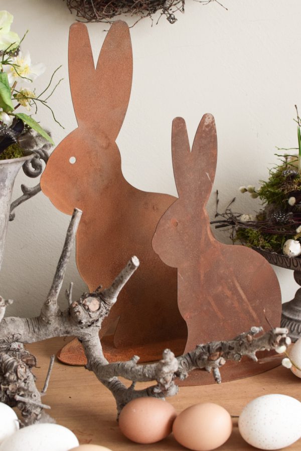 Hase Rosthase Rost Osterhase Rosthase Metallhase edelrost dekohase handarbeit osterdeko deko dekoidee holzdeko naturdeko im Mrs Greenery Shop bestellen kaufen