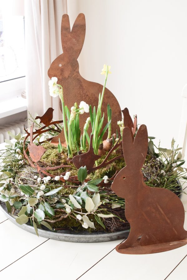 Hase Rosthase Rost Osterhase Rosthase Metallhase edelrost dekohase handarbeit osterdeko deko dekoidee holzdeko naturdeko im Mrs Greenery Shop bestellen kaufen