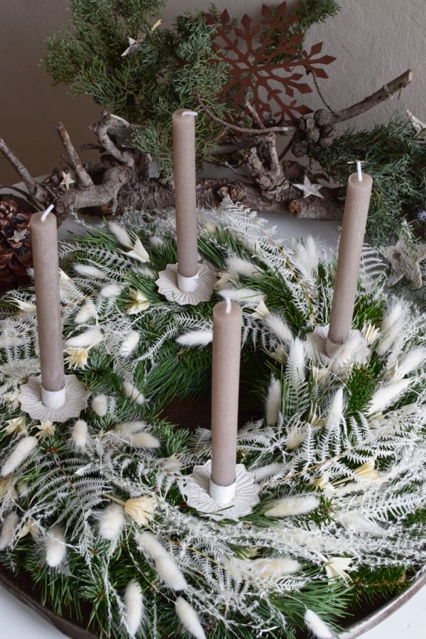 Stabkerze Kerze Advent Adventskranz grün grau creme weiss taupe mrs greenery shop bestellen kaufen Kerze Kerzen