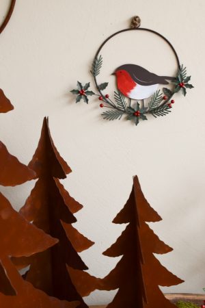 Deko Vogel Metalldeko Ilex Winterdeko Weihnachtsdeko zum Hängen Metallkranz Kranz Kränze im Mrs Greenery Shop bestellen kaufen