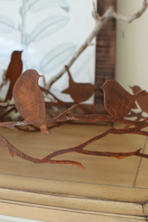 Rostvögel Vogel Reigen Metalldeko in Rost Vögel auf Äste im Kranz Vogelkranz Deko im Mrs Greenery Shop bestellen kaufen