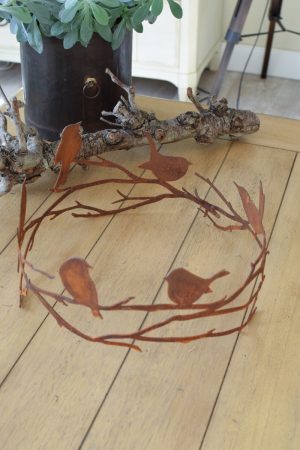 Rostvögel Vogel Reigen Metalldeko in Rost Vögel auf Äste im Kranz Vogelkranz Deko im Mrs Greenery Shop bestellen kaufen