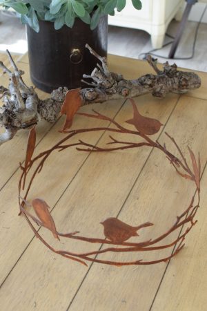 Rostvögel Vogel Reigen Metalldeko in Rost Vögel auf Äste im Kranz Vogelkranz Deko im Mrs Greenery Shop bestellen kaufen