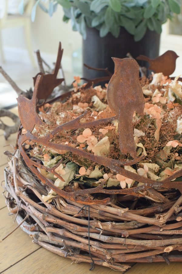 Rostvögel Vogel Reigen Metalldeko in Rost Vögel auf Äste im Kranz Vogelkranz Deko im Mrs Greenery Shop bestellen kaufen