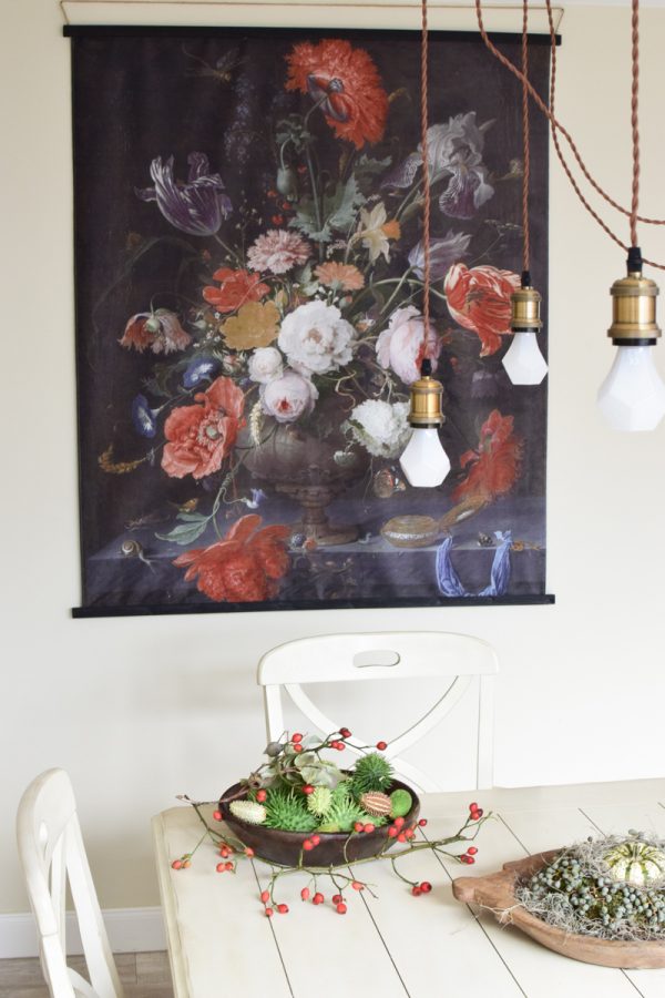 Wandbild Stoffbild Blumen Bouquet Blumenbild Blüten Rosenbild blumenbouquet Naturdeko Wandbild mit Holzleisten im Mrs Greenery Shop bestellen