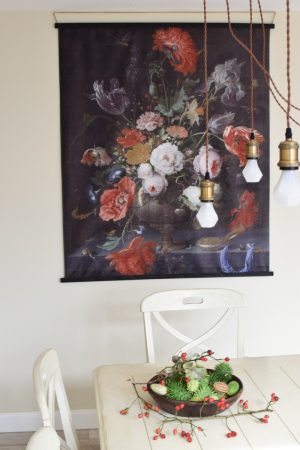 Wandbild Stoffbild Blumen Bouquet Blumenbild Blüten Rosenbild blumenbouquet Naturdeko Wandbild mit Holzleisten im Mrs Greenery Shop bestellen