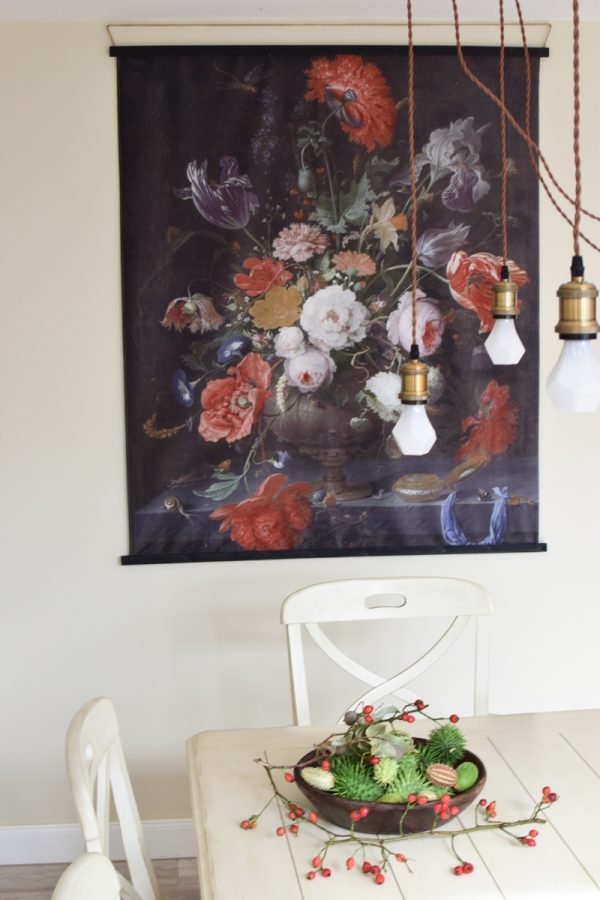 Wandbild Stoffbild Blumen Bouquet Blumenbild Blüten Rosenbild blumenbouquet Naturdeko Wandbild mit Holzleisten im Mrs Greenery Shop bestellen