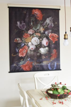 Wandbild Stoffbild Blumen Bouquet Blumenbild Blüten Rosenbild blumenbouquet Naturdeko Wandbild mit Holzleisten im Mrs Greenery Shop bestellen