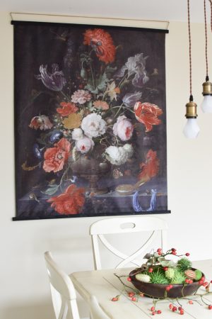 Wandbild Stoffbild Blumen Bouquet Blumenbild Blüten Rosenbild blumenbouquet Naturdeko Wandbild mit Holzleisten im Mrs Greenery Shop bestellen