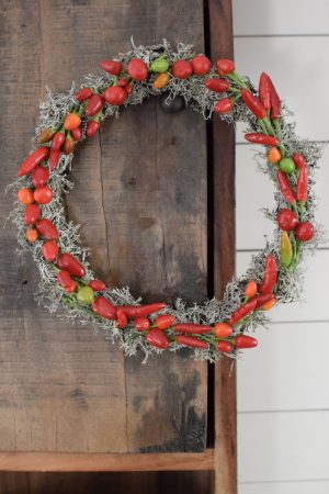 Zierpfeffer Pfeffer im Bund Dekopfeffer rot orange. Pfefferkranz Gewürzekranz Kranzbinden Kreativsein im Mrs Greenery Shop bestellen kaufen