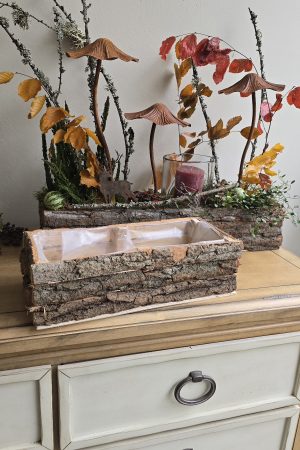 rindenholzkiste rindendeko holzkiste balkonkasten balkonkiste im Mrs greenery shop bestellen kaufen