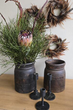 Vase Holzvase Holzdeko antik Kerzenständer Kerzenhalter Gusseisen im Mrs Greenery Shop bestellen kaufen
