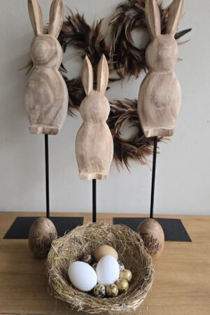 Hasen Holzhasen Ostern Osterdeko Hase auf Standfuß Metall im Mrs Greenery Shop bestellen kaufen